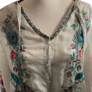 Johnny Was embroidered sheer blouse
